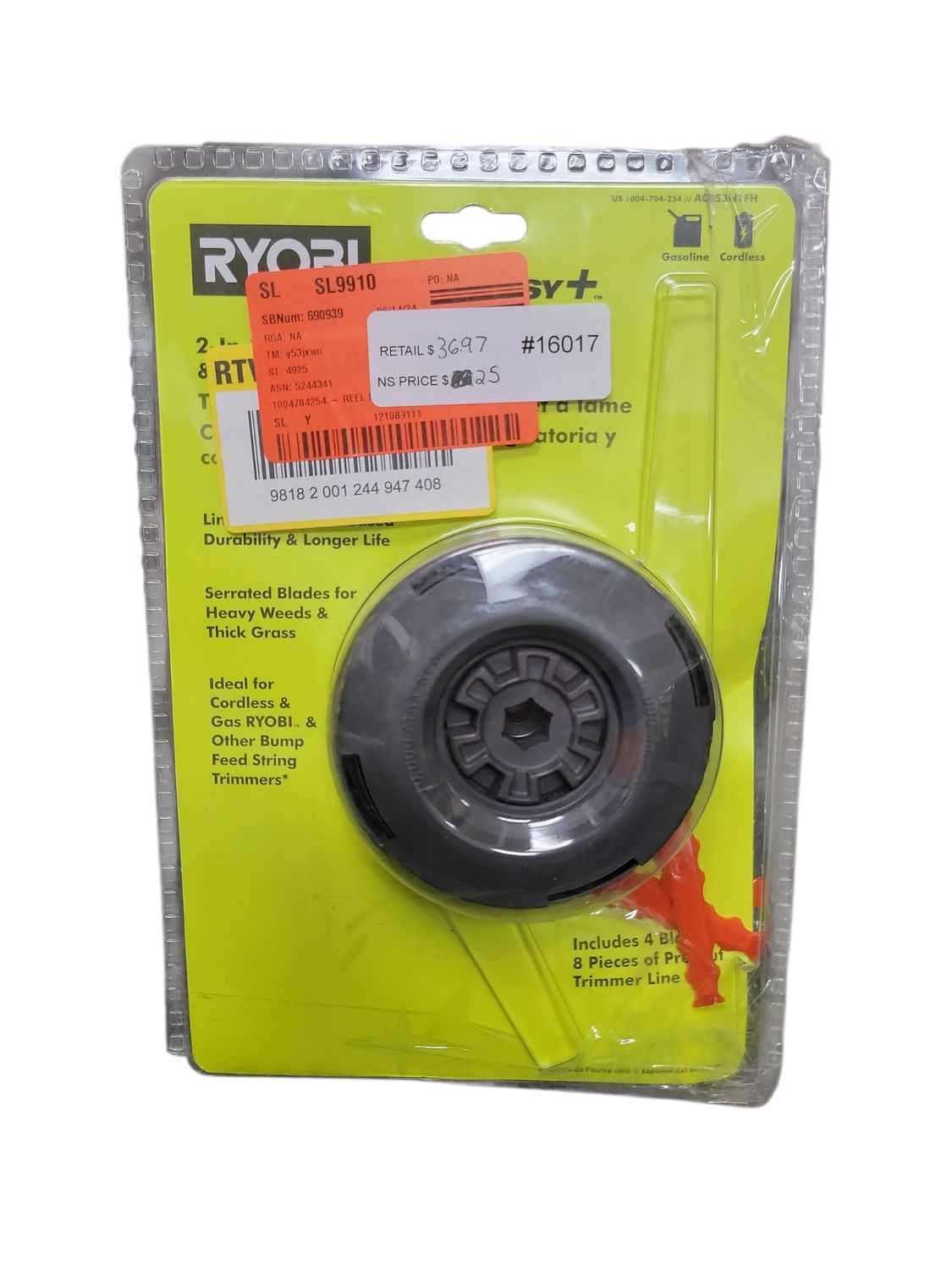 RYOBI REEL EASY+ 2-in-1 Pivoting Fixed Line and Bladed Head for Bump Feed Trimmers AC053N1FH  .