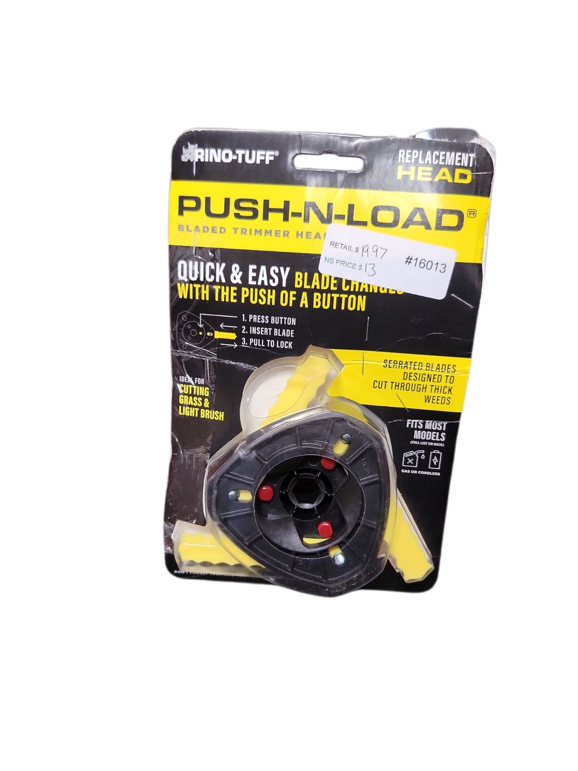 Rino-Tuff Universal Fit Push-N-Load 3 Blade Replacement Head for Gas and Select Cordless String Grass Trimmer/Lawn Edger 16234 .