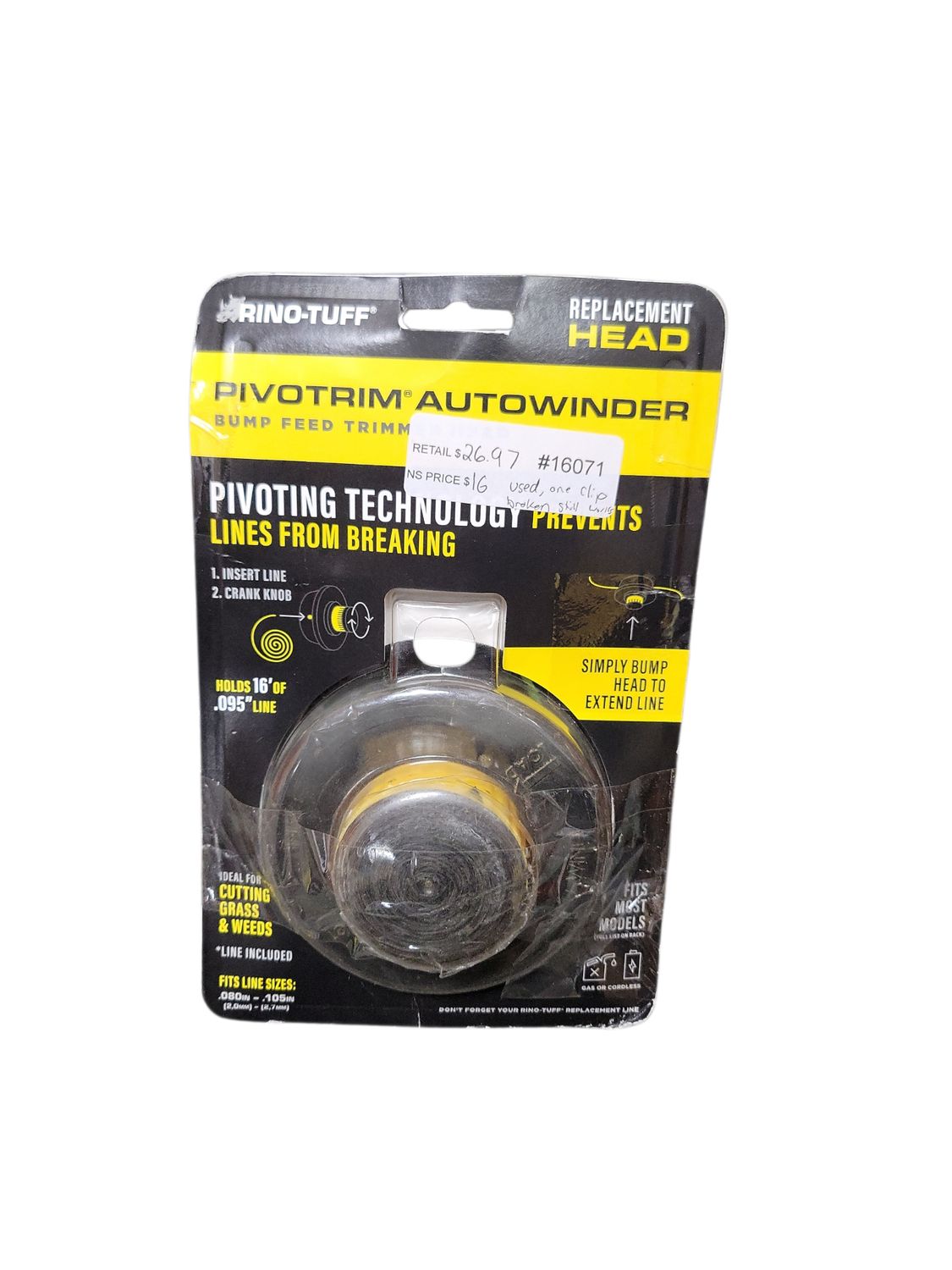 Rino-Tuff Universal Fit Pivotrim Autowinder Replacement Bump Feed Head for Gas and Select Cordless String Grass Trimmer/Lawn Edger 17094  .