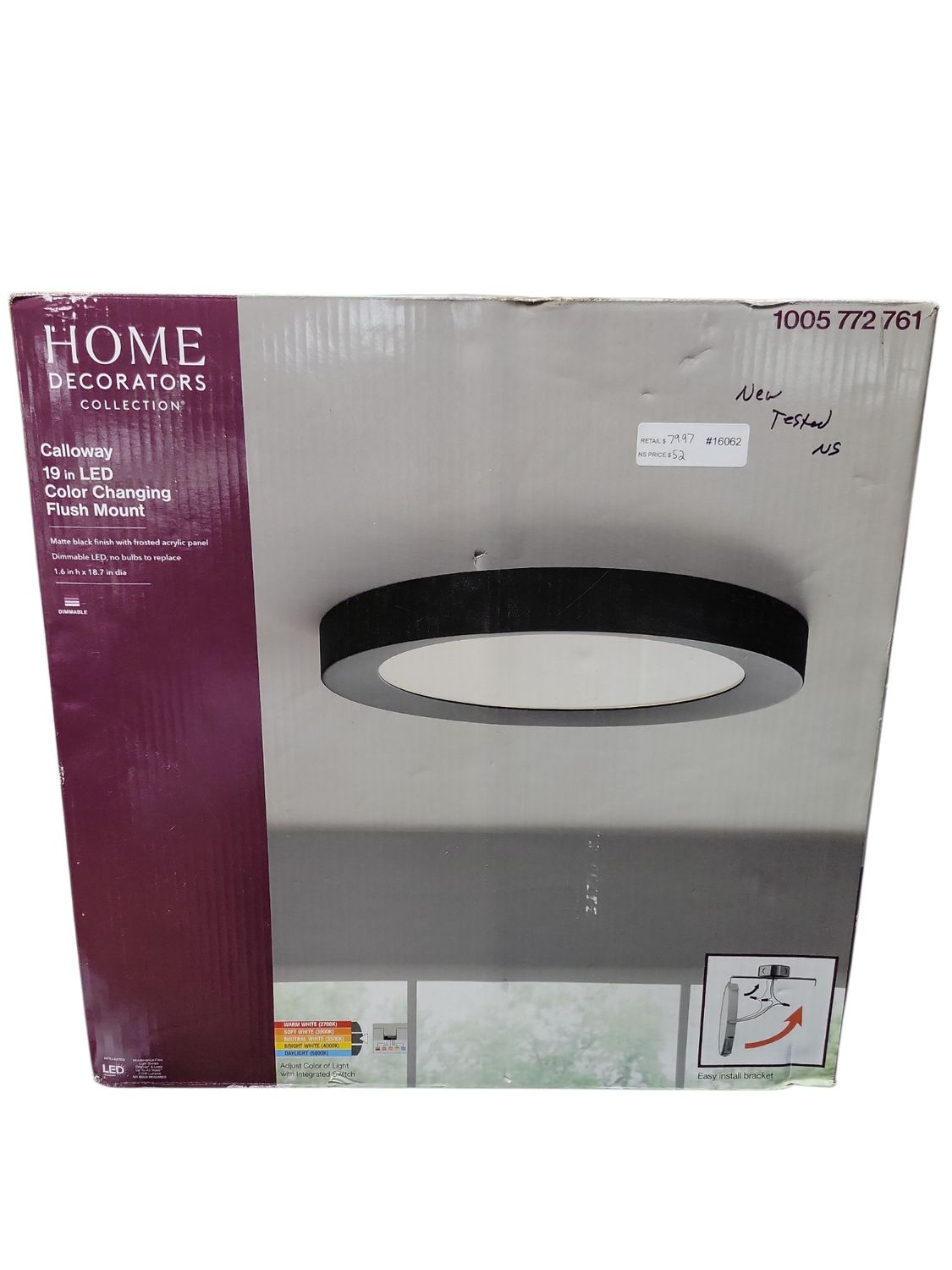 Home Decorators Collection Calloway 19 in. Matte Black Concave Selectable LED Flush Mount JXM3011LM