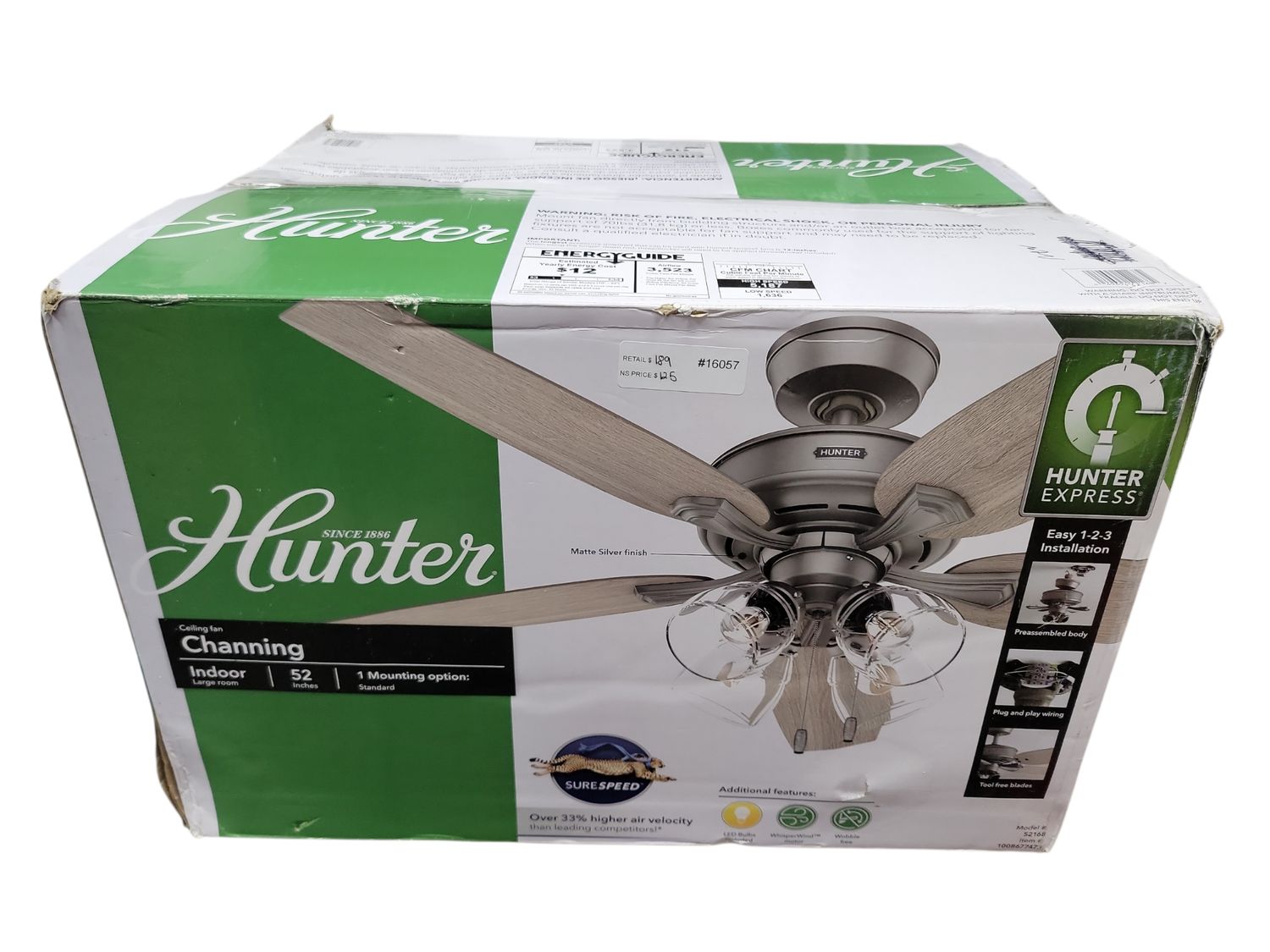Hunter Channing 52 in. Hunter Express Indoor Matte Silver Ceiling Fan with Light Kit Included 52168