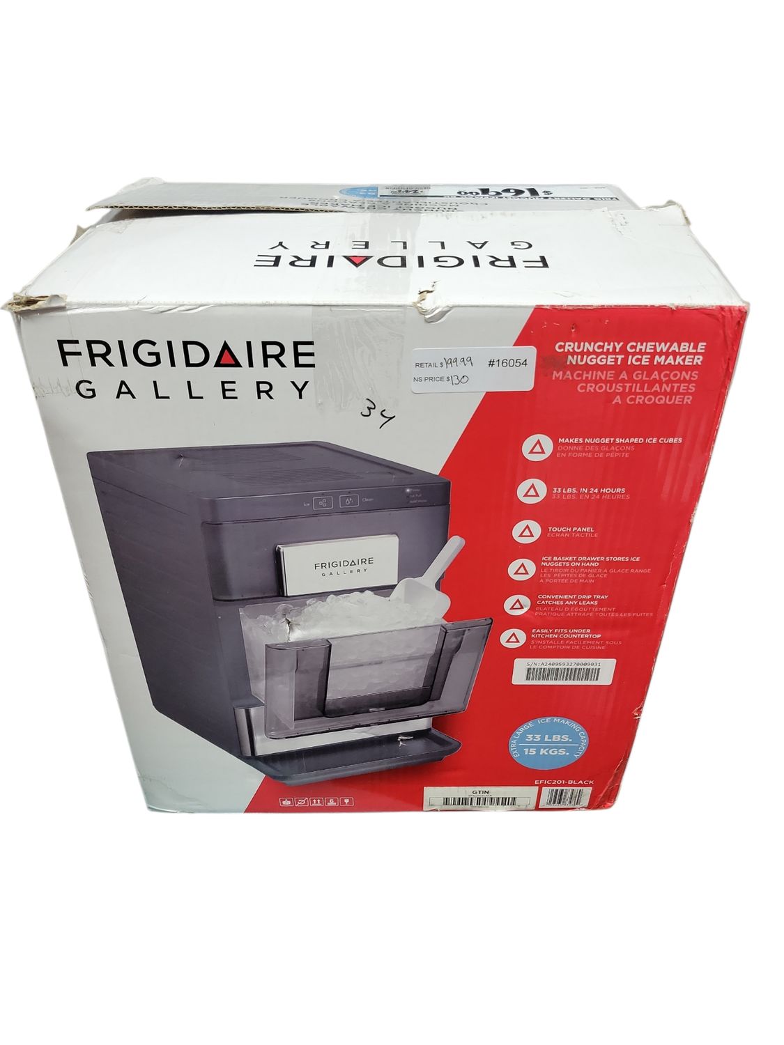 FRIGIDAIRE GALLERY 33 Lb. Countertop Nugget Ice Maker with Touch Controls with Stainless Steel Trim and a Matt Finish EFIC220-BLACK-6COM .