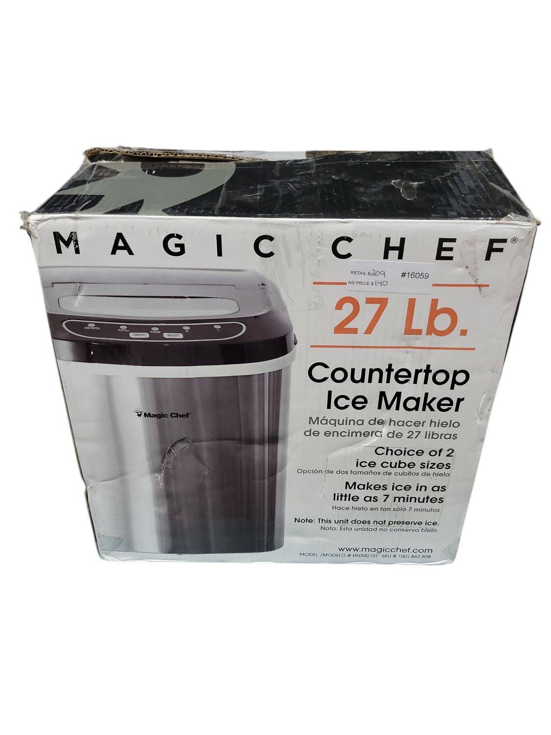 Magic Chef 27 lbs. Portable Countertop Ice Maker with Removable Basket and Ice Scoop - Stainless Steel HNIM27ST .