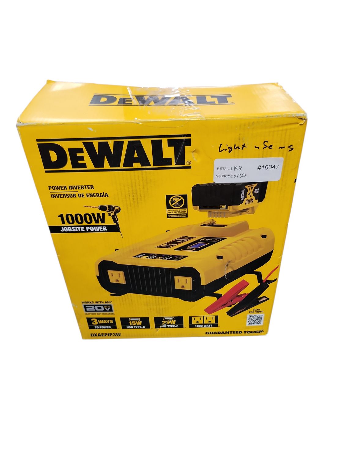 DEWALT 3-Way 1000-Watt Power Inverter Compatible with 20-Volt XR 5 AH Lithium-Ion Battery (Not Included) DXAEPIP3W .