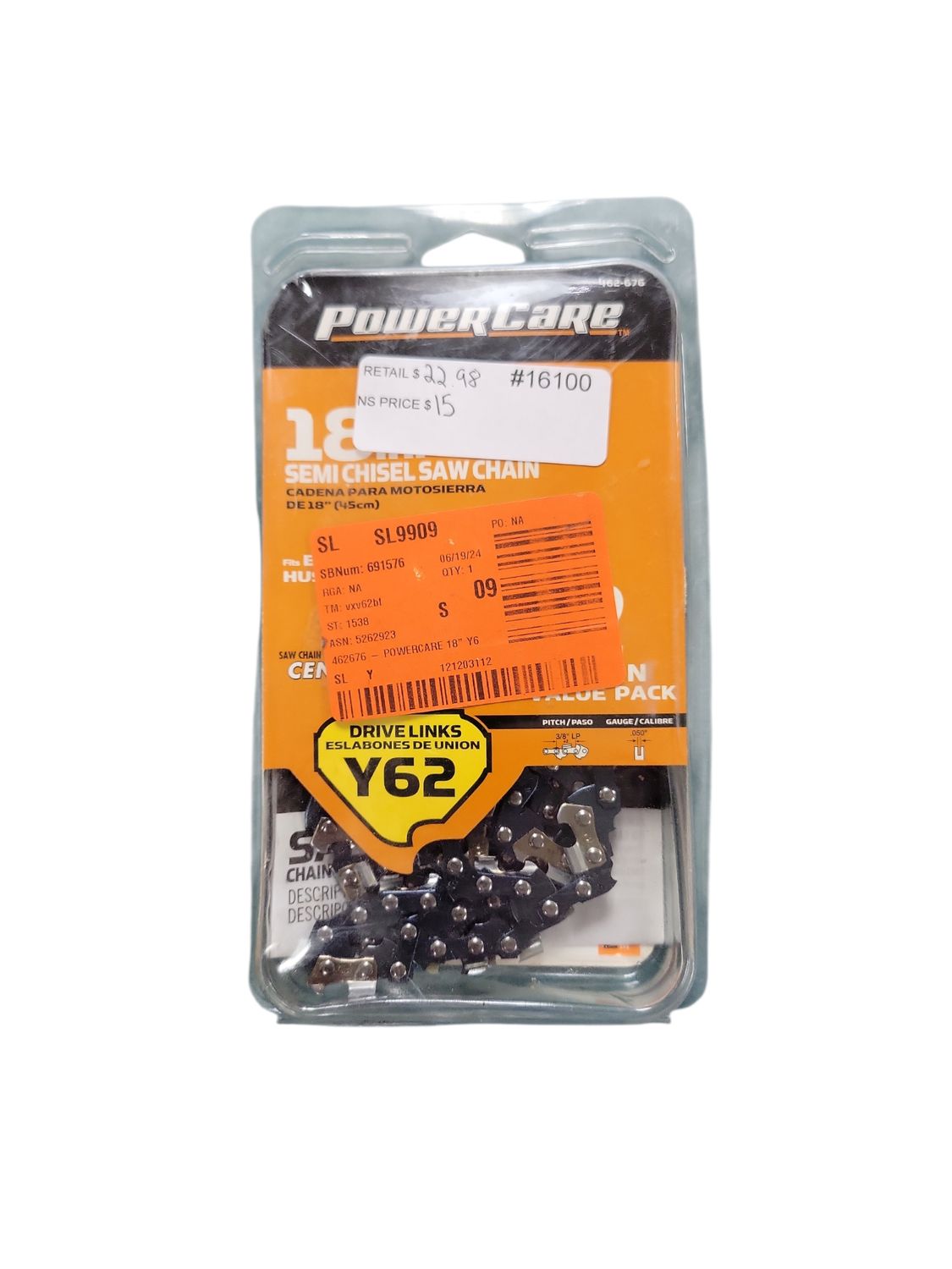 Powercare 18 in. 0.050 Gauge Chainsaw Chain, 62 Link (2-Pack) CL15062X2PC3