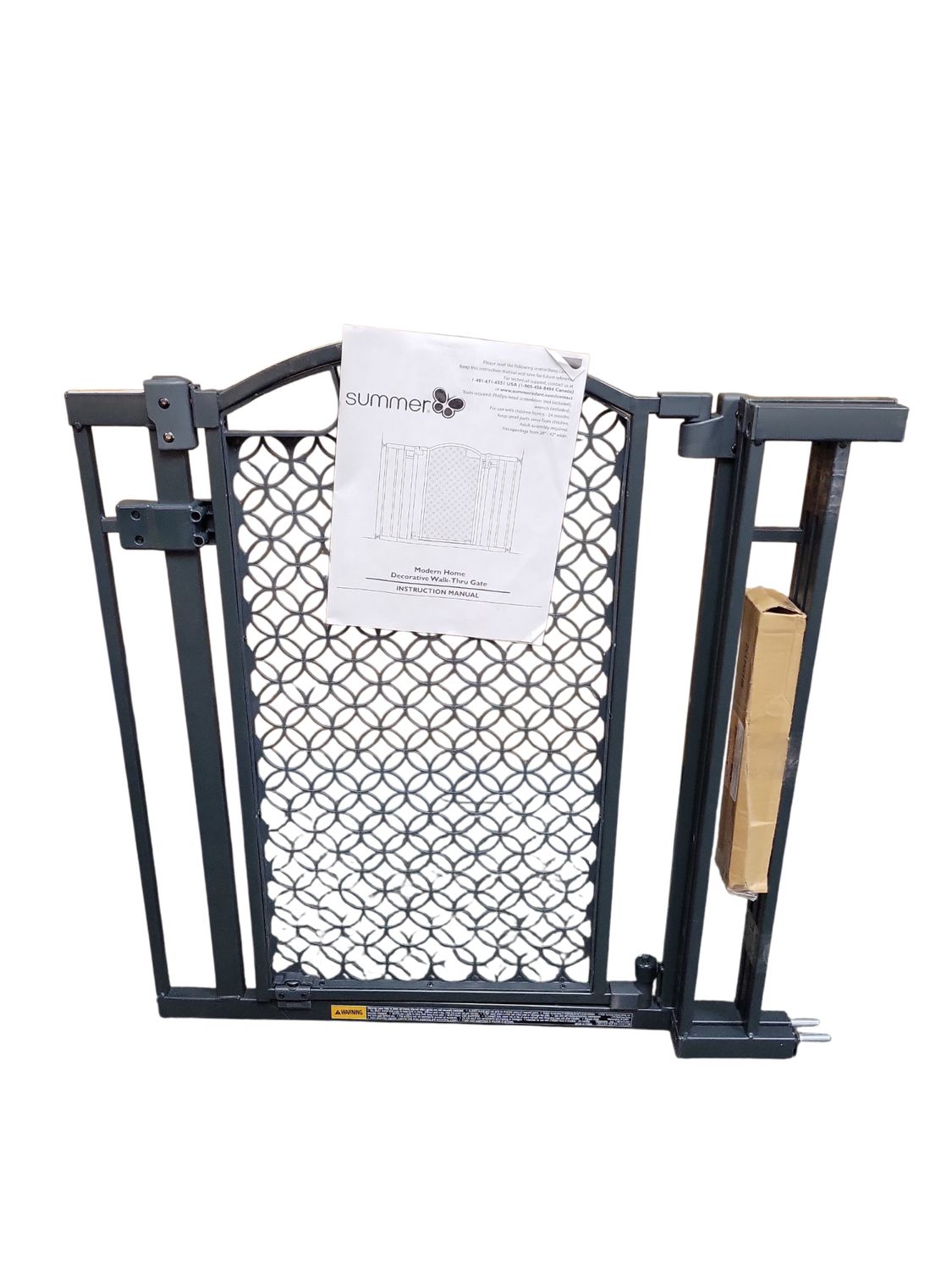 Summer Infant Modern Home Walk-Thru Safety Pet and Baby Gate, 28"-42" Wide, 30" Tall, Pressure or Hardware Mounted, Install on Wall or Banister in Doorway or Stairway, Auto Close Door - Gray