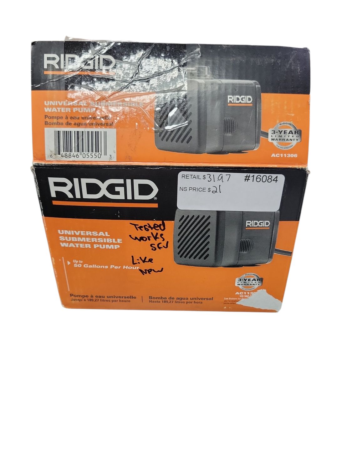 RIDGID Replacement Submersible Water Pump for RIDGID Tile Saws AC11306 .