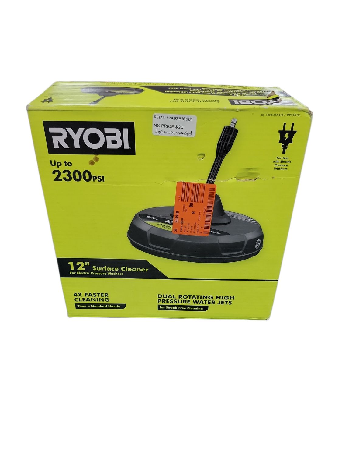 RYOBI 12 in. 2,300 PSI Electric Pressure Washers Surface Cleaner RY31012 .