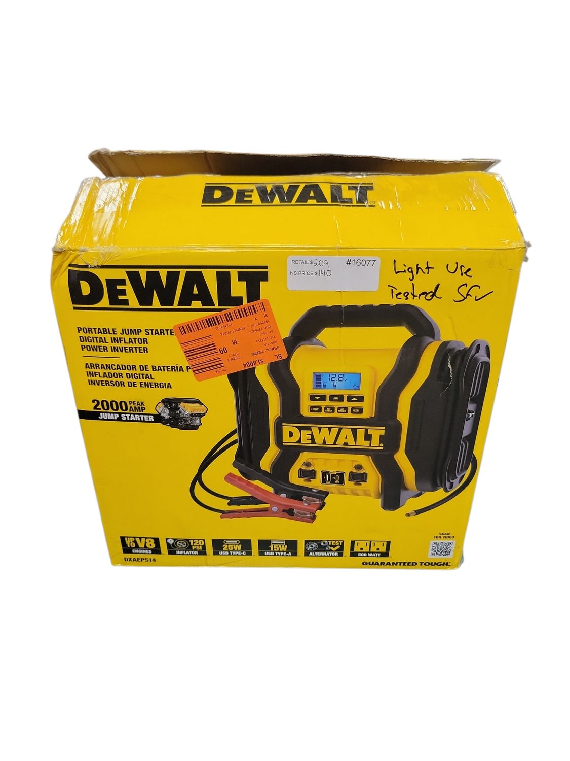 DEWALT Portable Power 2000 Peak Amp Jump Starter w/Digital Compressor DXAEPS14 ..