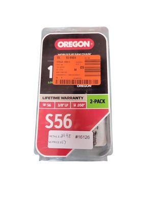 Oregon S56 Chainsaw Chain for 16 in. Bar, Fits Makita, Echo, Husqvarna, Craftsman, Poulan and More (2-Pack) S56T-21  .