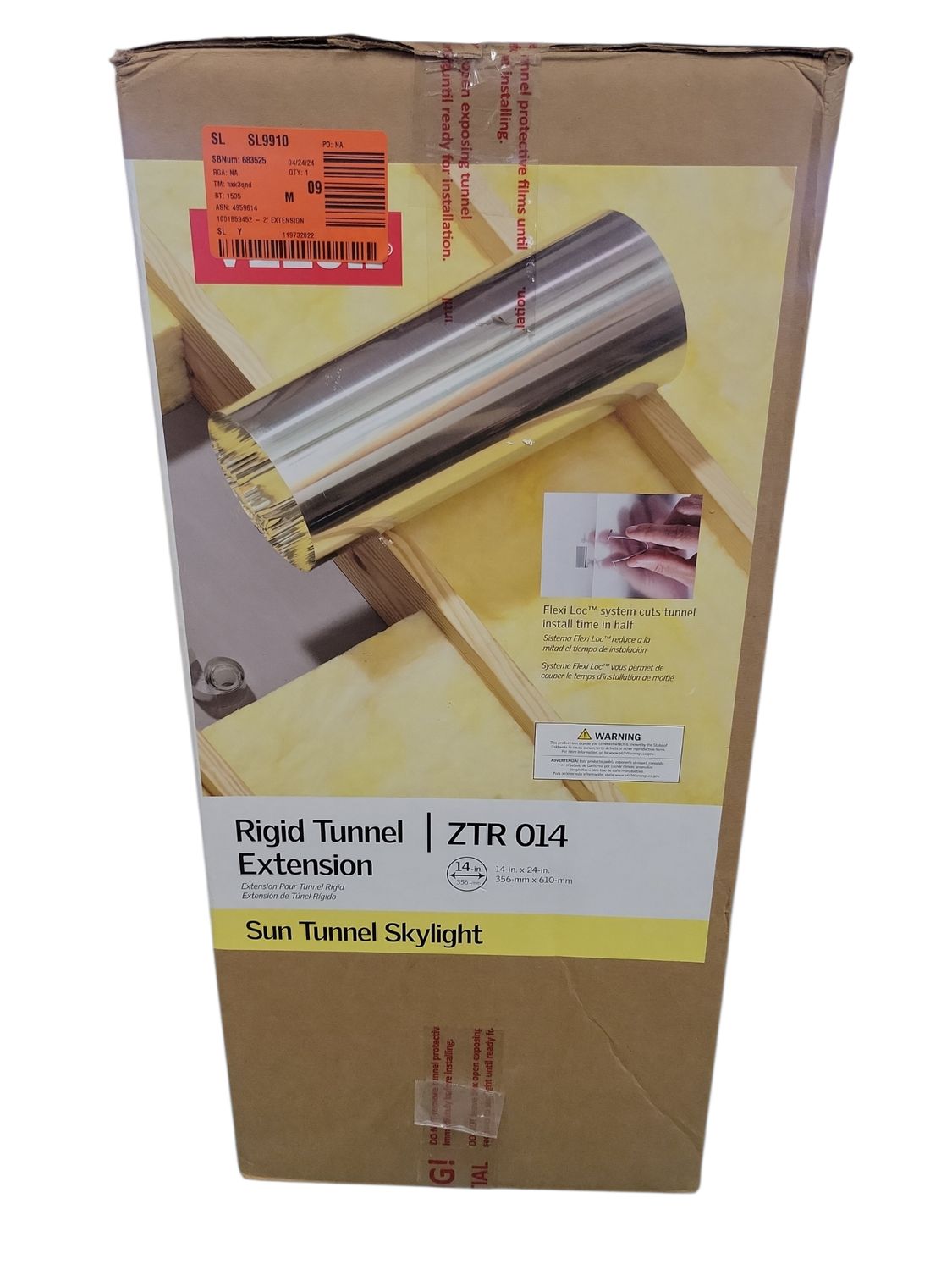 VELUX 2 ft. Rigid Extension Tube for TGR 014, THR 014, TCR 014, TMR 014 and TLR 014 Sun Tunnel Skylight ZTR 014 0002 .