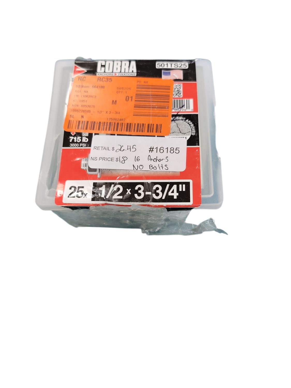 Cobra Anchors 1/2 in. x 3-3/4 in. Wedge Anchor (25-Pack) 501TS25