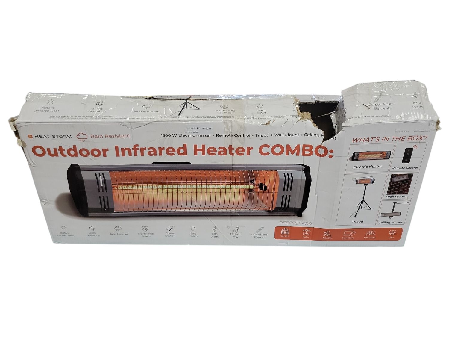 Heat Storm Tradesman 1,500-Watt Electric Outdoor Infrared Quartz Portable Space Heater with Tripod, Wall Mount and Remote HS-1500-TT-R