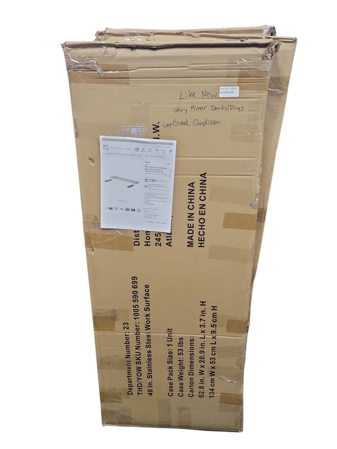 Husky 48 in. W x 18 in. D Stainless Steel Work Surface for Garage Storage System G4800SS-US