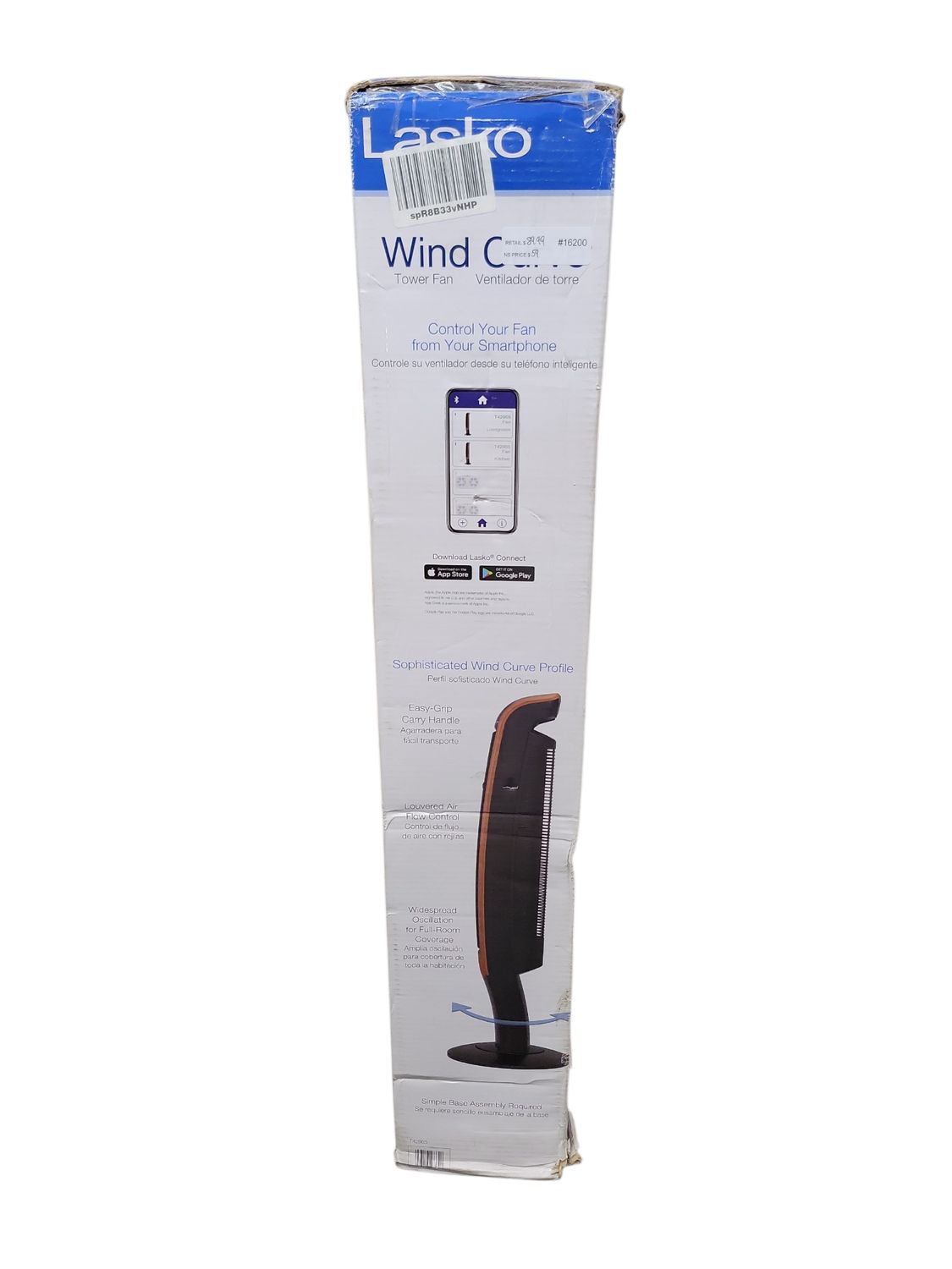 Lasko 42" Wind Curve 3-Speed Oscillating Tower Fan with Bluetooth® Technology, T42905, Woodgrain T42905
