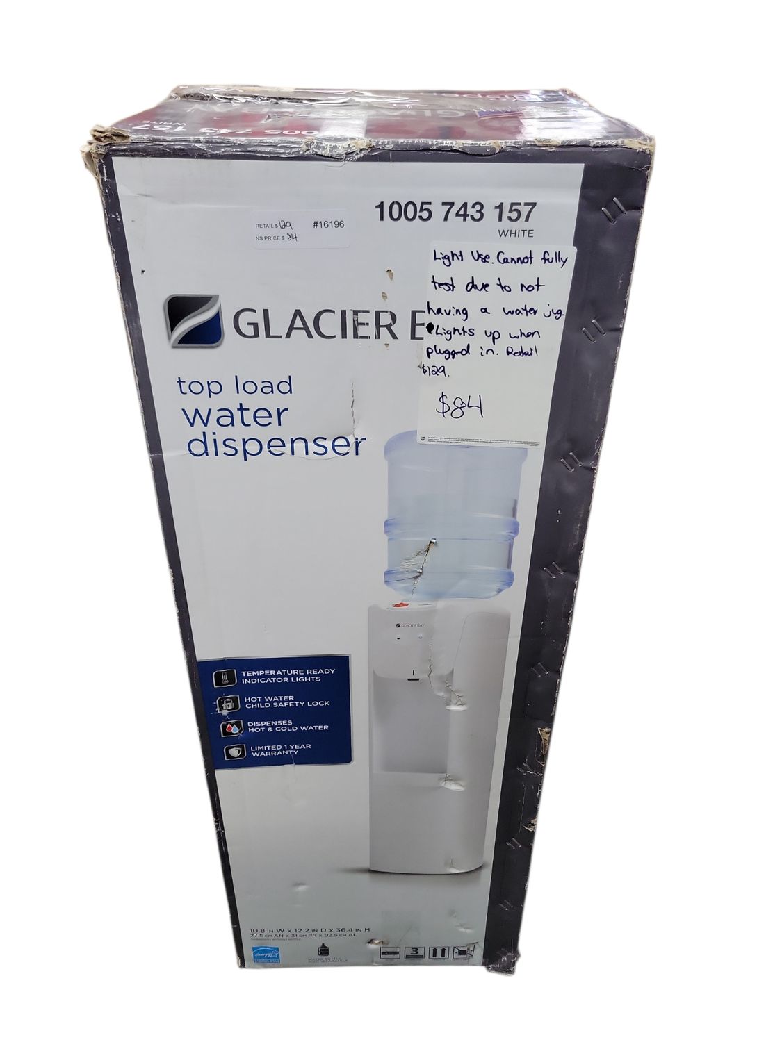 Glacier Bay White Top Load Water Dispenser BY569