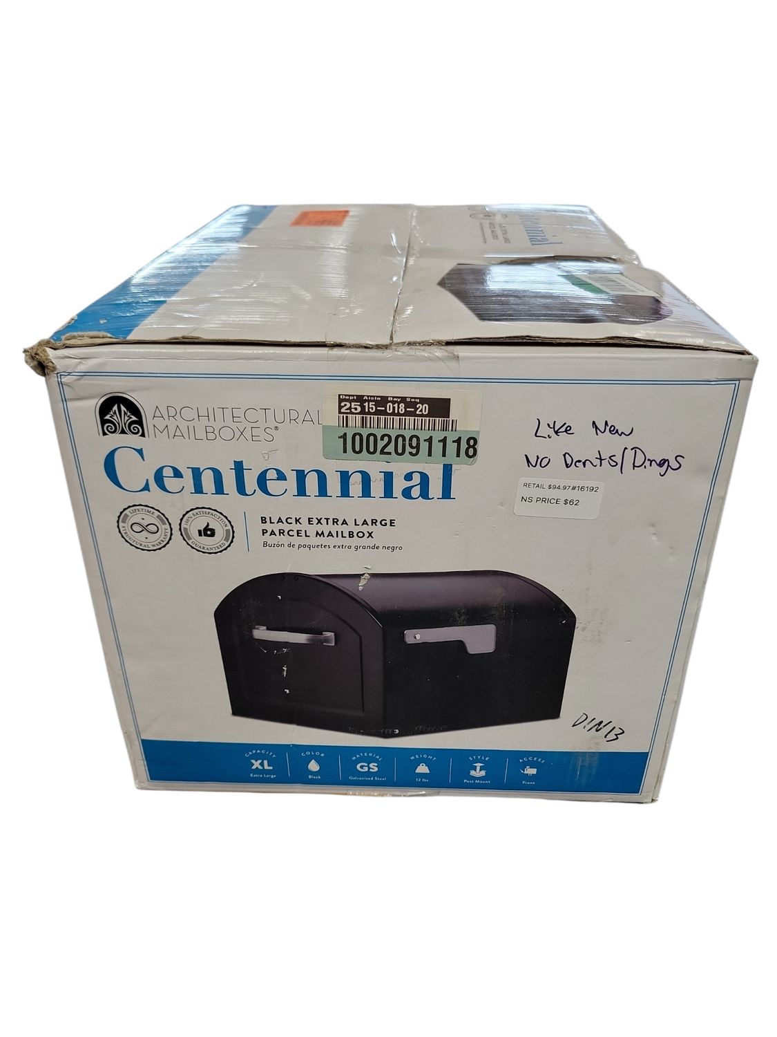 Architectural Mailboxes Centennial Black, Extra Large, Steel, Post Mount Mailbox with Premium Silver Handle and Flag 950020B-10