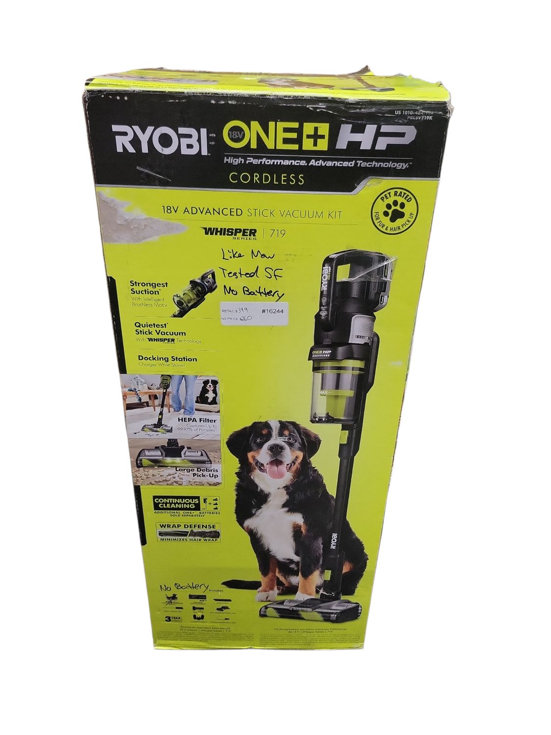 RYOBI ONE+ HP 18V Cordless Advanced WHISPER Series Stick Vacuum with Charger PBLSV719B