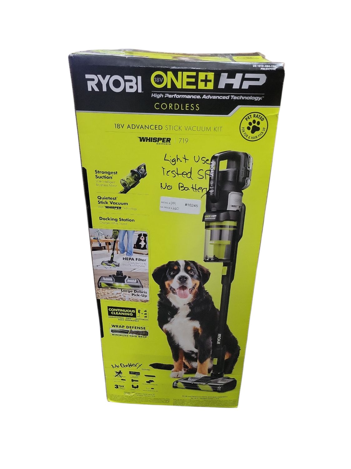 RYOBI ONE+ HP 18V Cordless Advanced WHISPER Series Stick Vacuum Kit with Charger PBLSV719B