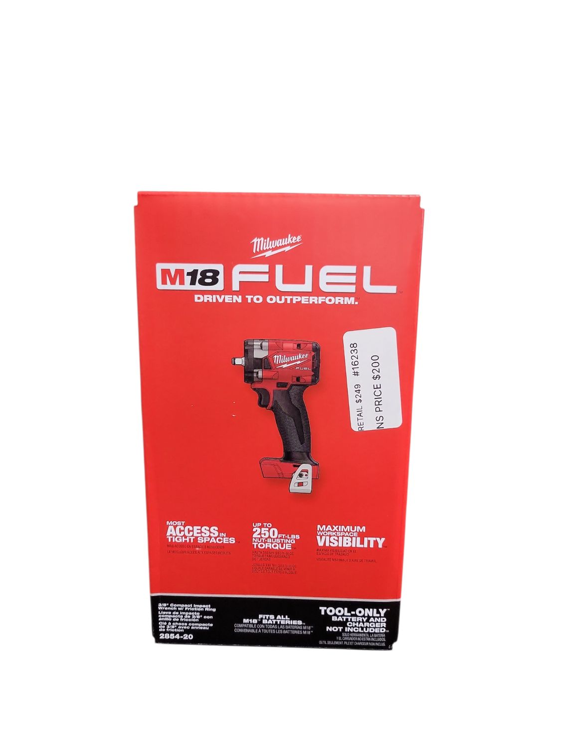 Milwaukee M18 FUEL GEN-3 18V Lithium-Ion Brushless Cordless 3/8 in. Compact Impact Wrench with Friction Ring (Tool-Only) 2854-20   .