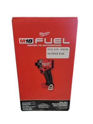 Milwaukee M18 FUEL 18V Lithium-Ion Brushless Cordless 1/4 in. Hex Impact Driver (Tool-Only) 2953-20    .
