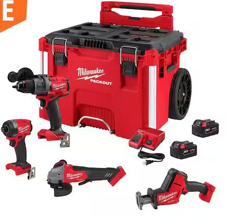 Milwaukee M18 FUEL 18V Lithium-Ion Brushless Cordless Combo Kit w/ (2) 5.0 Ah Battery, Charger, &amp; PACKOUT Tool Box (4-Tool) 3697-24PO