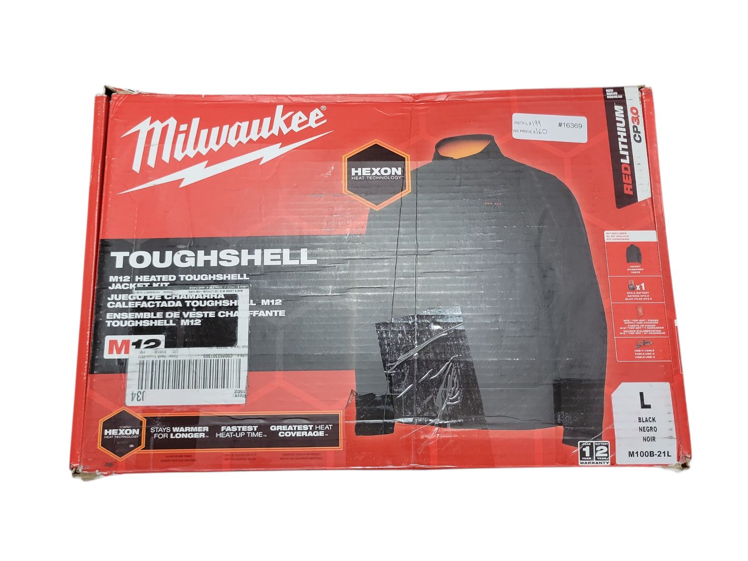 Milwaukee Men's Large M12 12-Volt Lithium-Ion Cordless Tough Shell Black Heated Jacket with (1) 3.0 Ah Battery and Charger M100B-21L