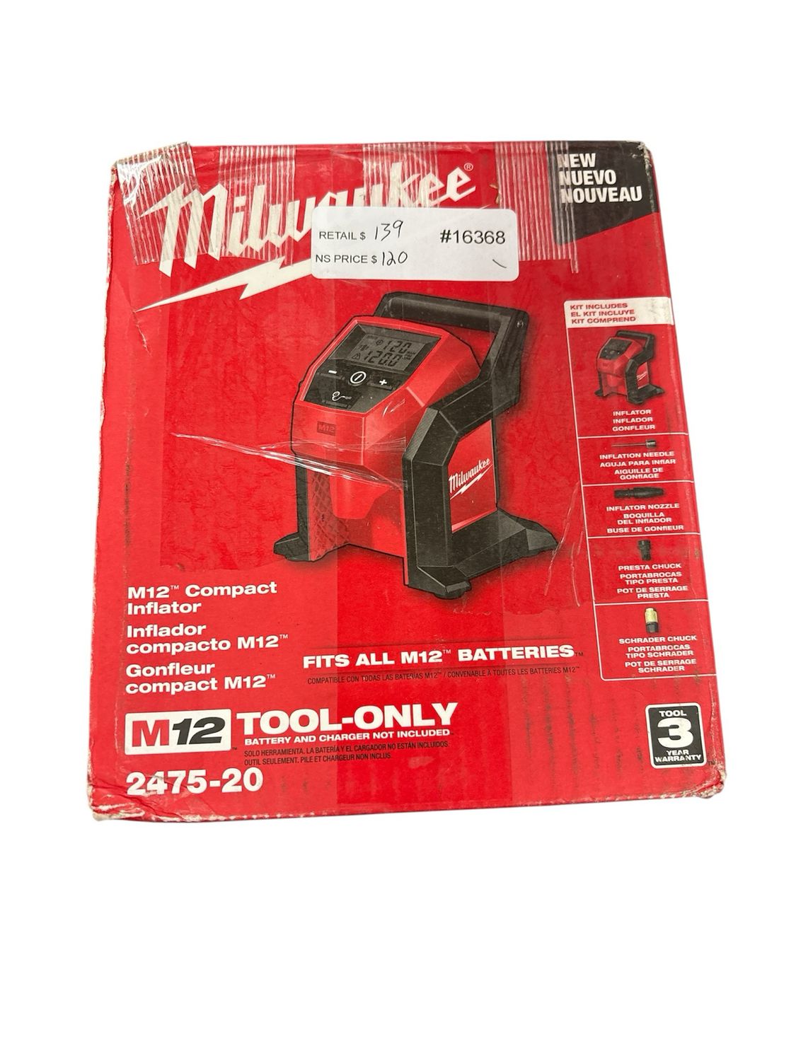 Milwaukee M12 12-Volt Lithium-Ion Cordless Electric Portable Inflator (Tool-Only) 2475-20
