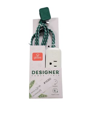 Globe Electric Designer Series 6-ft 3-Outlet USB Surge Protector Power Strip, 2X USB-A Ports, 1x USB-C Port, Right Angle Plug, Green