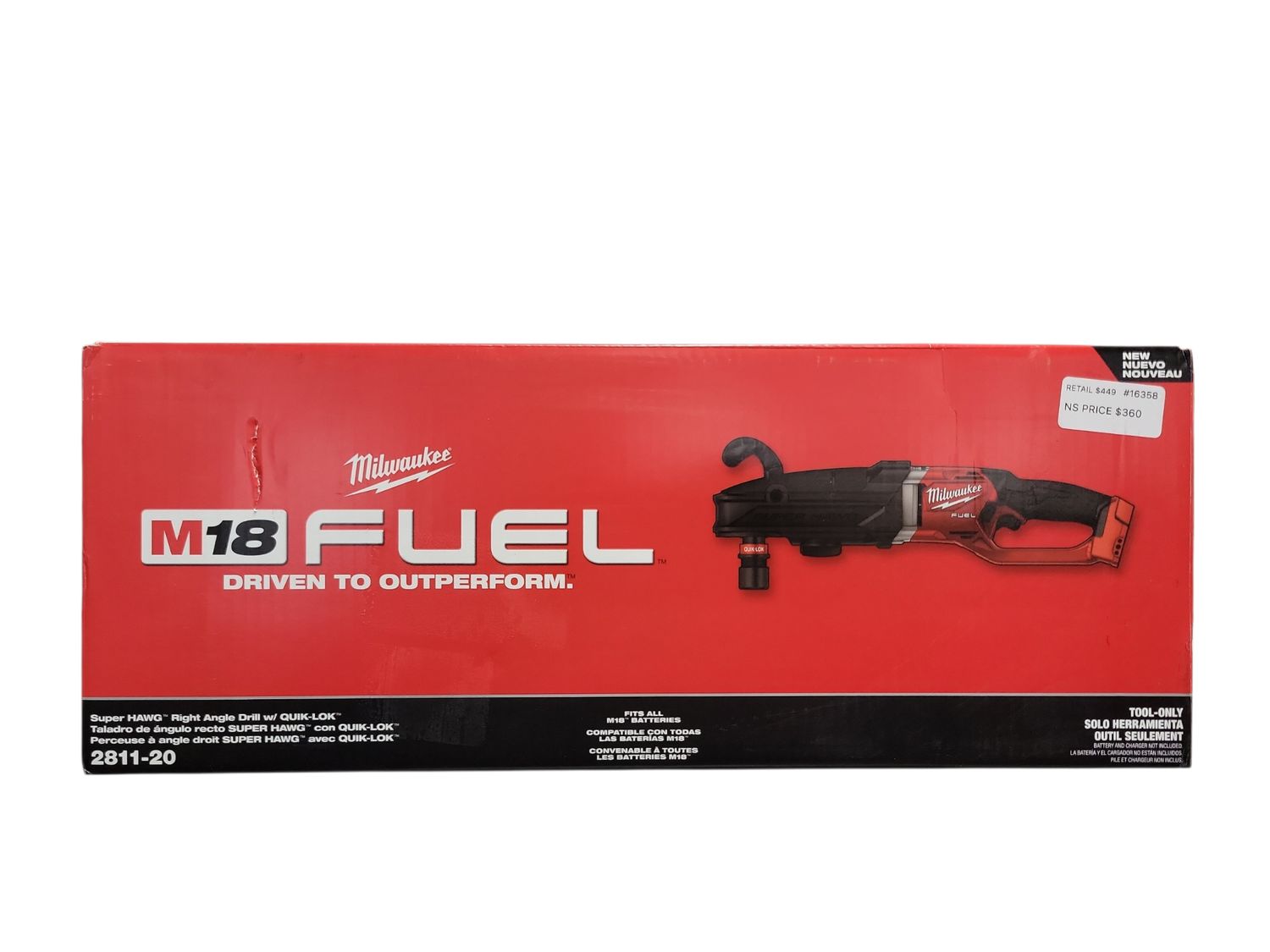 Milwaukee M18 FUEL 18V Lithium-Ion Brushless Cordless GEN 2 SUPER HAWG 7/16 in. Right Angle Drill (Tool-Only) 2811-20