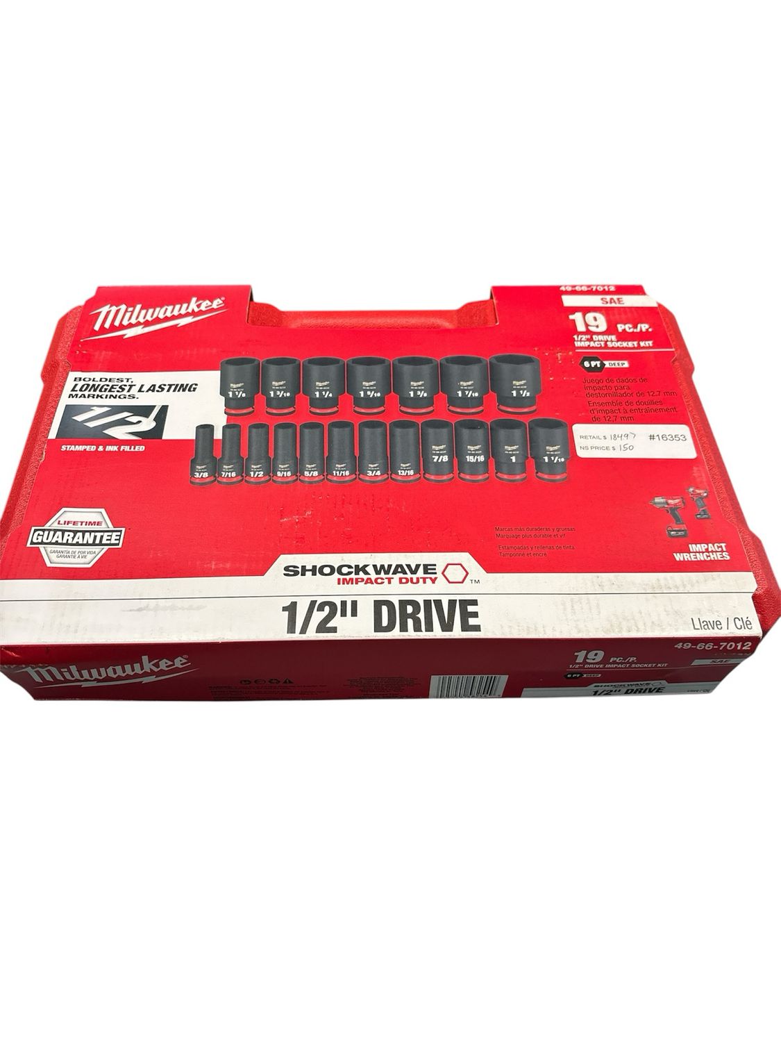 Milwaukee SHOCKWAVE 1/2 in. Drive SAE 6 Point Impact Socket Set (19-Piece) 49-66-7012 .