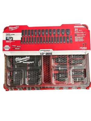 Milwaukee SHOCKWAVE Impact-Duty 1/2 in. Drive Metric and SAE Deep Well Impact PACKOUT Socket Set (31-Piece) 49-66-6806