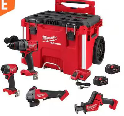 Milwaukee M18 FUEL 18V Lithium-Ion Brushless Cordless Combo Kit w/ (2) 5.0 Ah Battery, Charger, &amp; PACKOUT Tool Box (4-Tool) 3697-24PO .