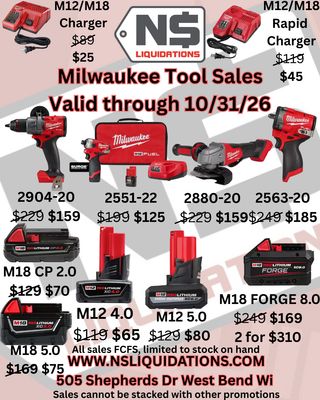 Milwaukee Sales Thru 10/31/26
