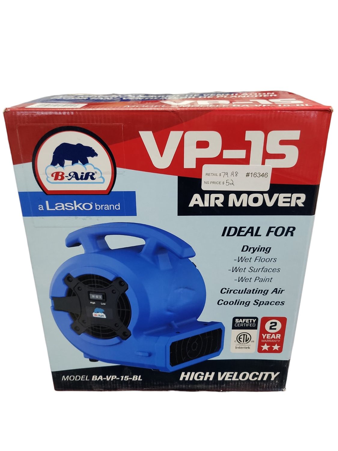 B-Air 1/8 HP Air Mover Carpet Dryer Floor Blower Fan for Home Use in Blue BA-VP-15-BL