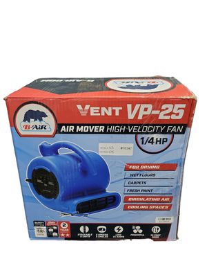 B-Air 1/4 HP Air Mover Blower Fan for Water Damage Restoration Carpet Dryer Floor Home and Plumbing Use in Blue BA-VP-25-BL