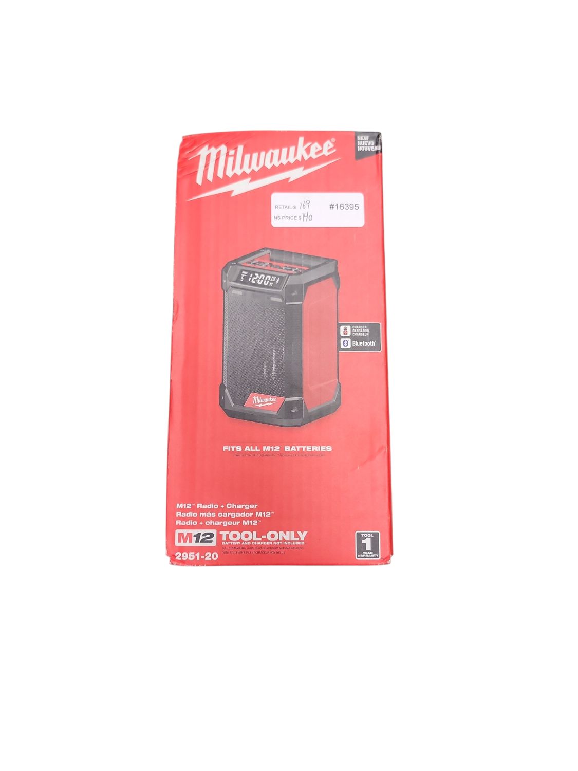 Milwaukee M12 12-Volt Lithium-Ion Cordless Bluetooth/AM/FM Jobsite Radio with Charger 2951-20 .