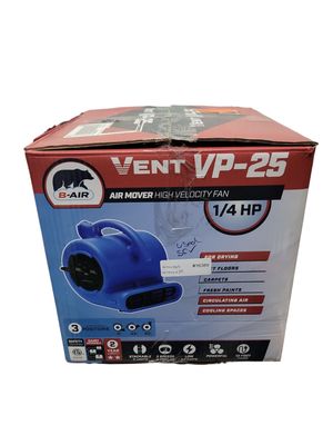 B-Air 1/4 HP Air Mover Blower Fan for Water Damage Restoration Carpet Dryer Floor Home and Plumbing Use in Blue BA-VP-25-BL  .