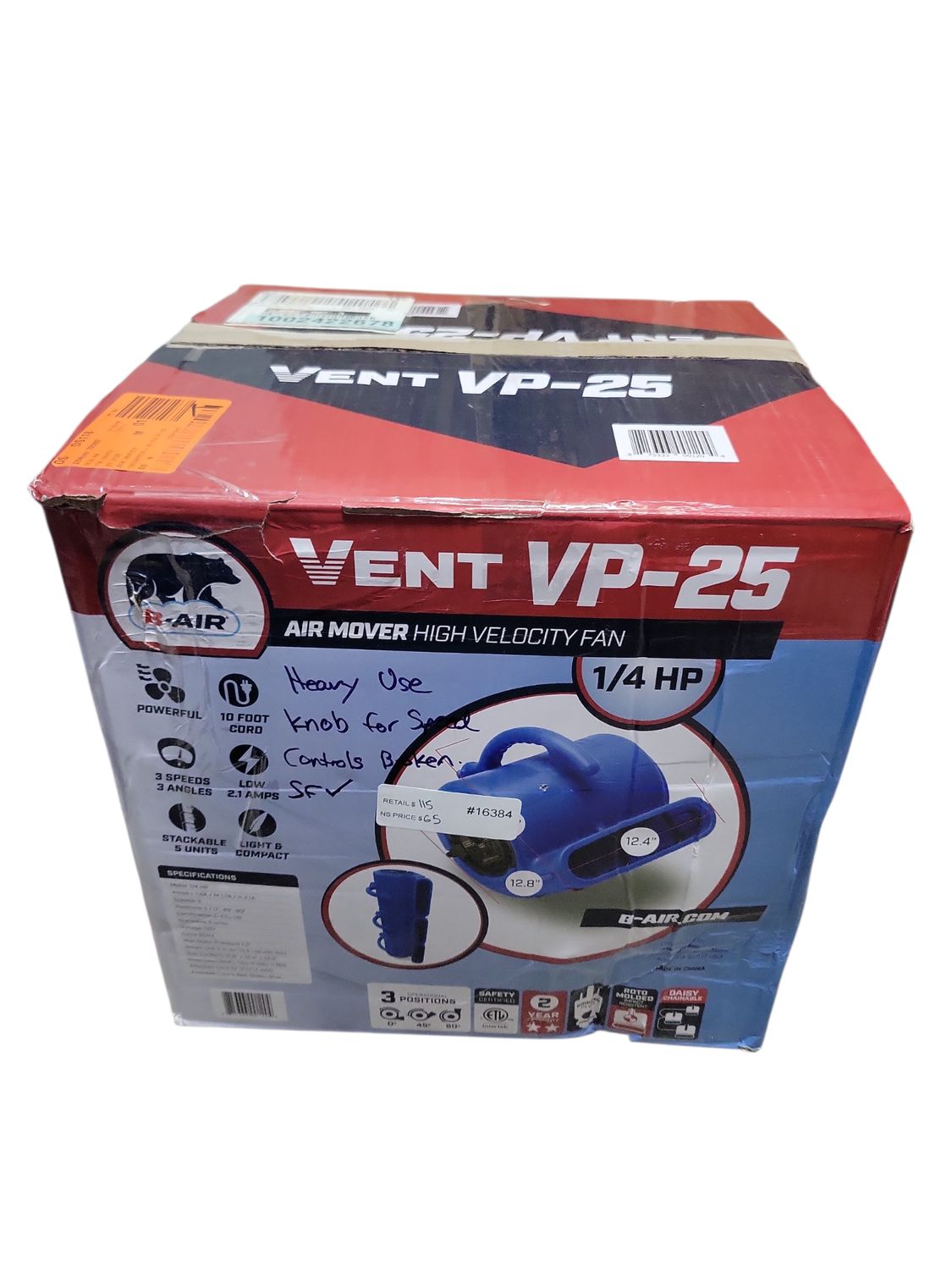 B-Air 1/4 HP Air Mover Blower Fan for Water Damage Restoration Carpet Dryer Floor Home and Plumbing Use in Blue BA-VP-25-BL   .