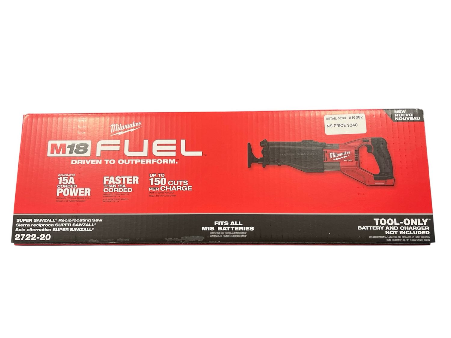 Milwaukee M18 FUEL 18V Lithium-Ion Brushless Cordless Super SAWZALL Orbital Reciprocating Saw (Tool-Only) 2722-20 .