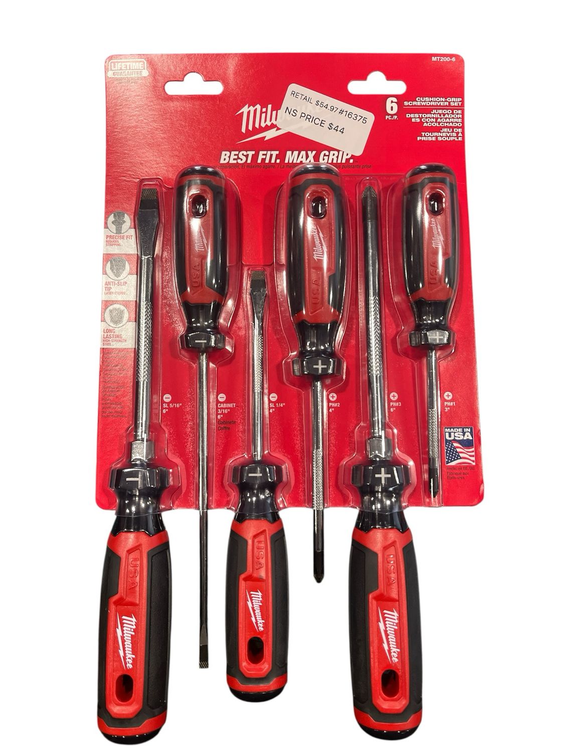 Milwaukee Multi-Bit Screwdriver Set with Cushion Grip (6 Piece) MT200-6