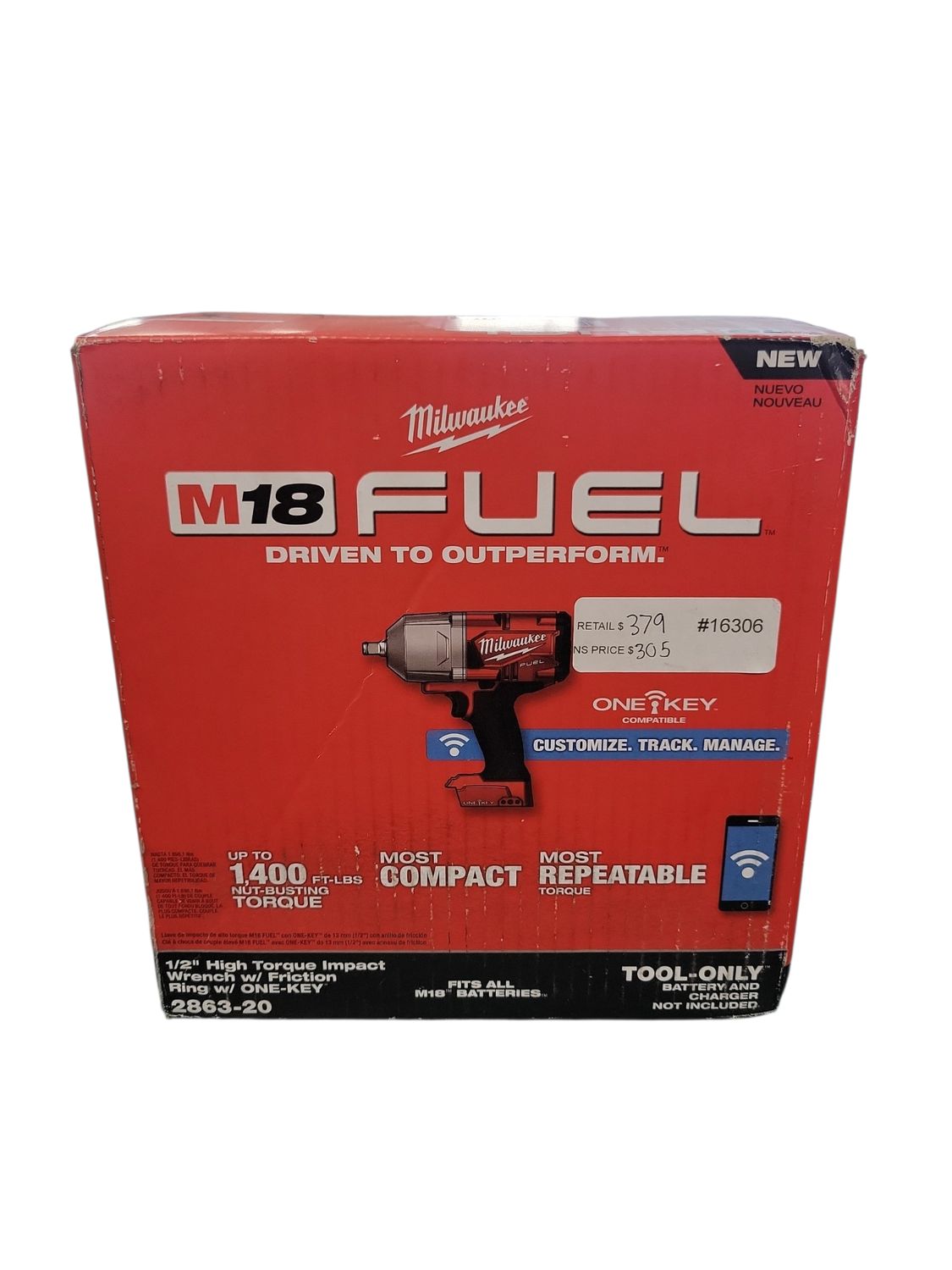 Milwaukee M18 FUEL ONE-KEY 18V Lithium-Ion Brushless Cordless 1/2 in. Impact Wrench with Friction Ring (Tool-Only) 2863-20