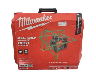 Milwaukee M12 12-Volt Lithium-Ion Cordless Green 250 ft. 3-Plane Laser Level Kit with One 4.0 Ah Battery, Charger and Case 2632-21