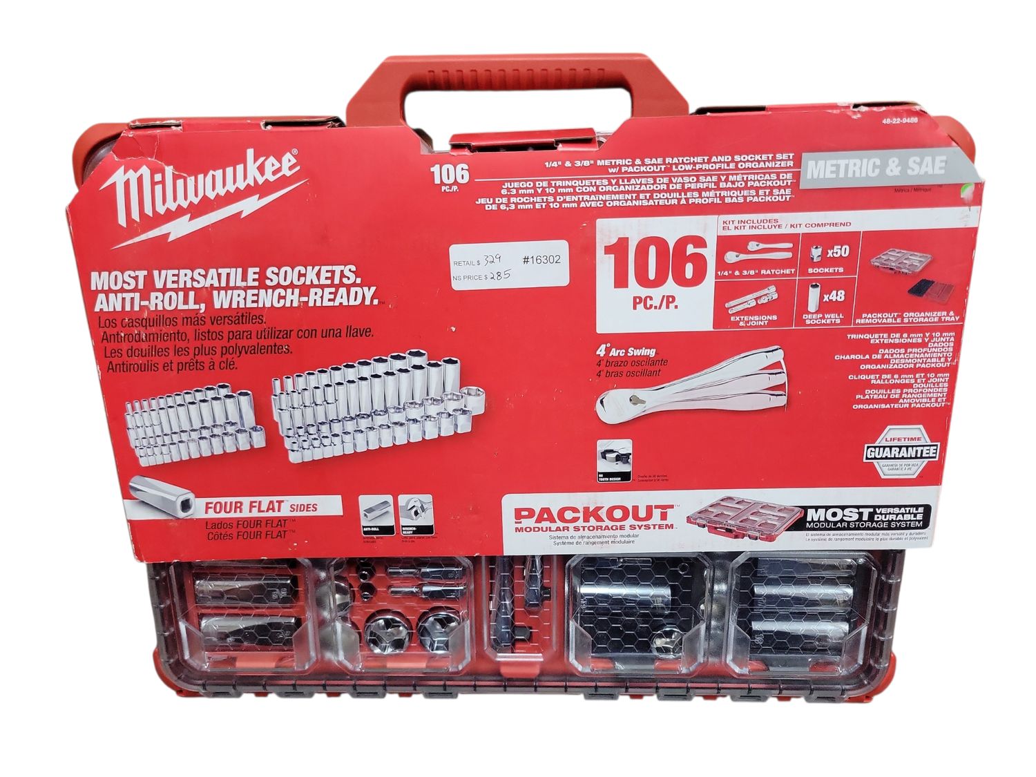 Milwaukee 3/8 in. and 1/4 in. Drive SAE/Metric Ratchet and Socket Mechanics Tool Set with PACKOUT Case (106-Piece) 48-22-9486