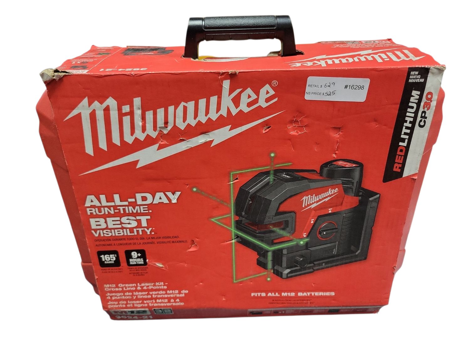 Milwaukee M12 12-Volt Lithium-Ion Cordless Green Cross Line and 4-Points Laser Level Kit 3624-21