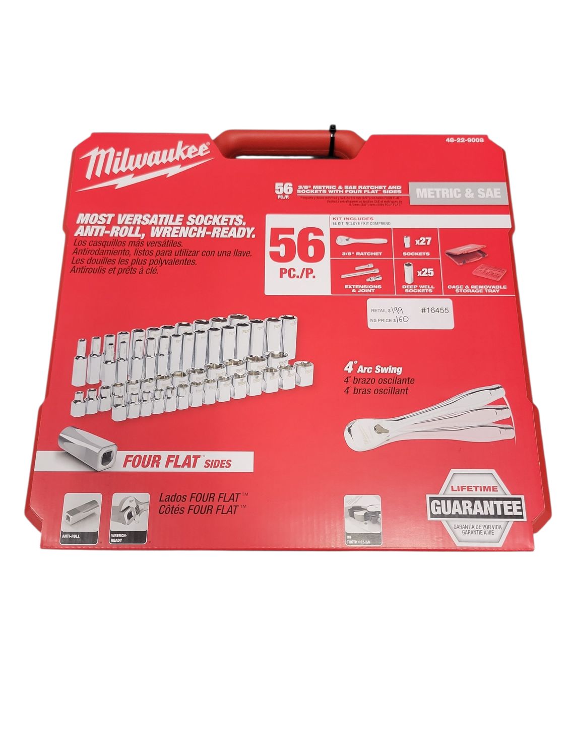 Milwaukee 3/8 in. Drive SAE/Metric Ratchet and Socket Mechanics Tool Set (56-Piece) 48-22-9008 .