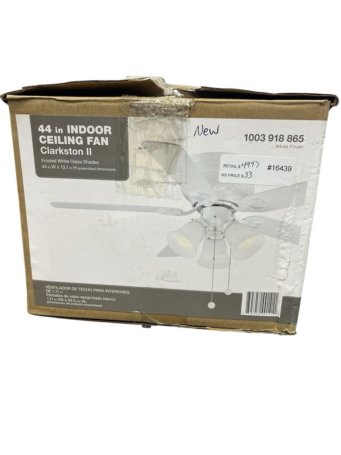 Hampton Bay Clarkston II 44 in. LED Indoor White Ceiling Fan with Light Kit SW18030 WH