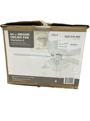 Hampton Bay Clarkston II 44 in. LED Indoor White Ceiling Fan with Light Kit SW18030 WH