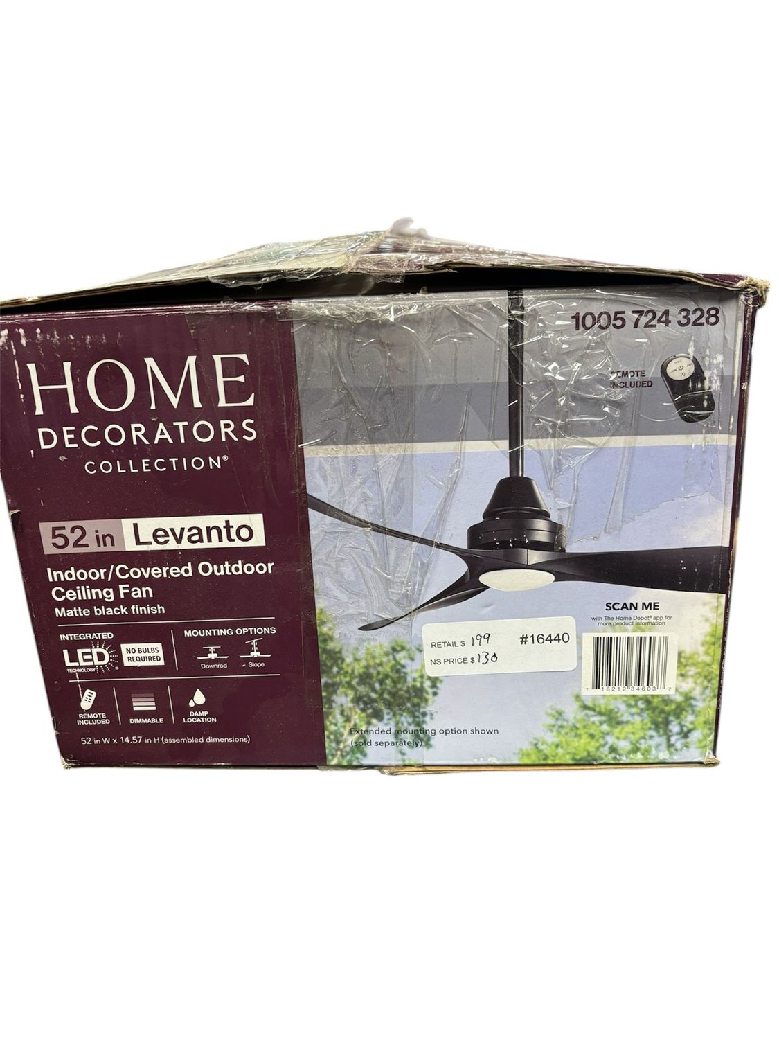 Home Decorators Collection Levanto 52 in. Integrated LED Indoor/Outdoor Matte Black Ceiling Fan with Light Kit and Remote Control 34603