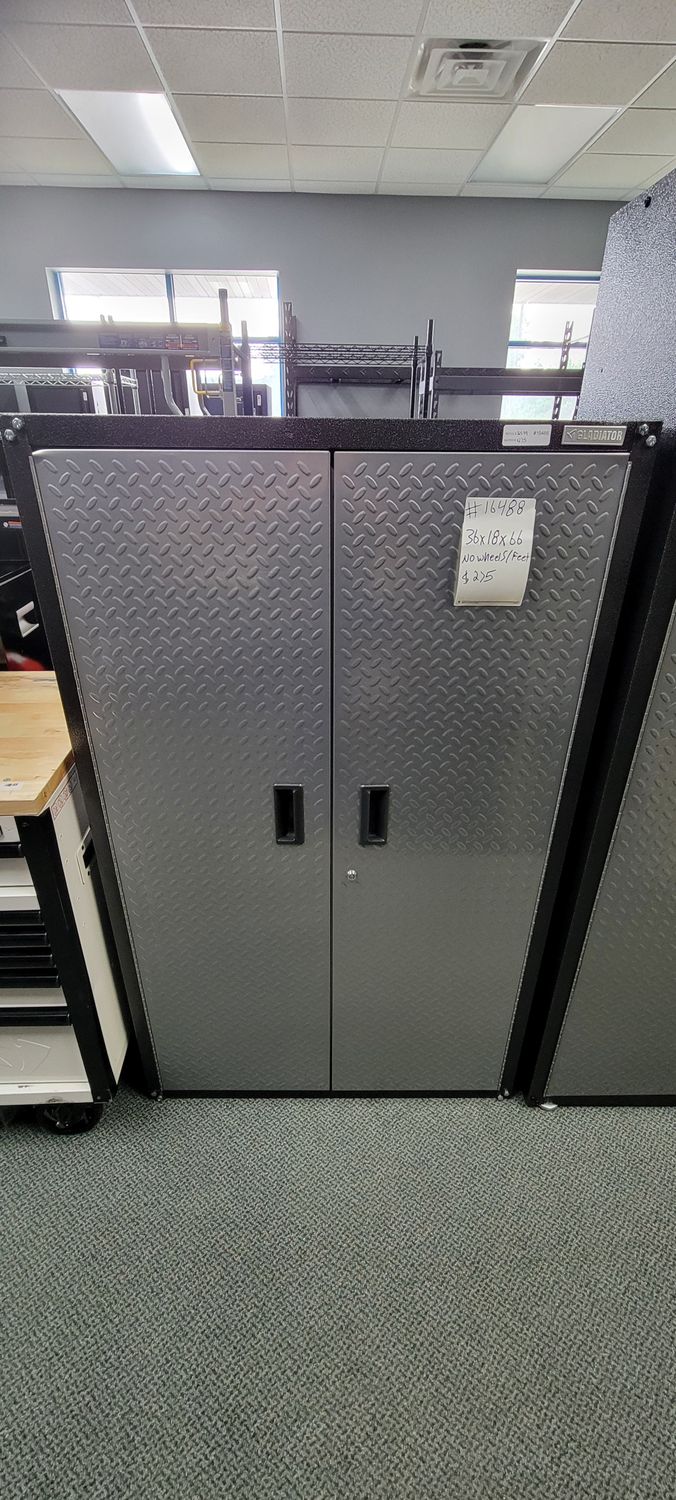 Gladiator Ready-to-Assemble Steel Freestanding Garage Cabinet in Silver Tread with Casters (36 in. W x 66 in. H x 18 in. D) GALG36CKXG